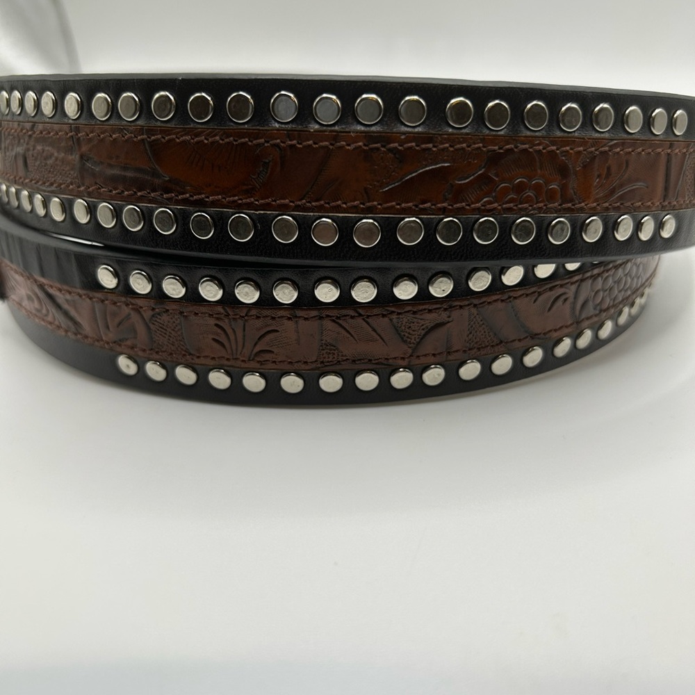 Terry Stack Italian Leather Brown/Black with Silver Tone Studs